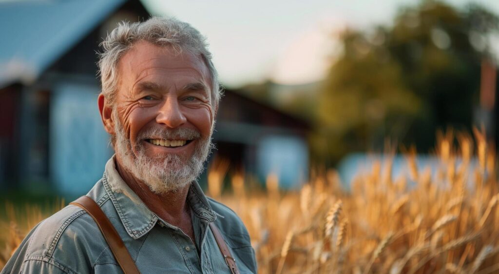 Man Standing in Field With Barn in Background Stock Free