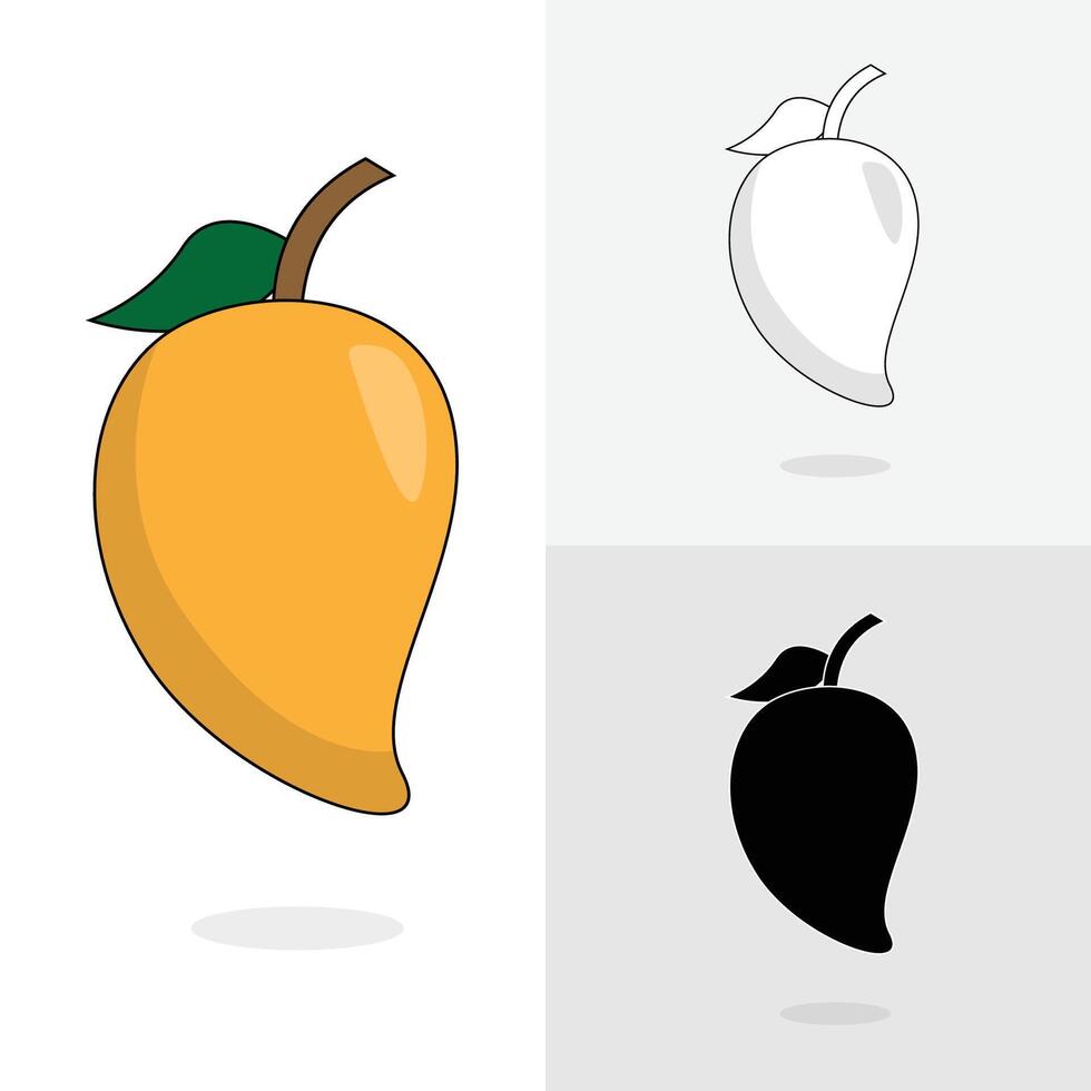 Mango icon, sketch, coloring page, flat mango fruit illustration for kids Stock Free