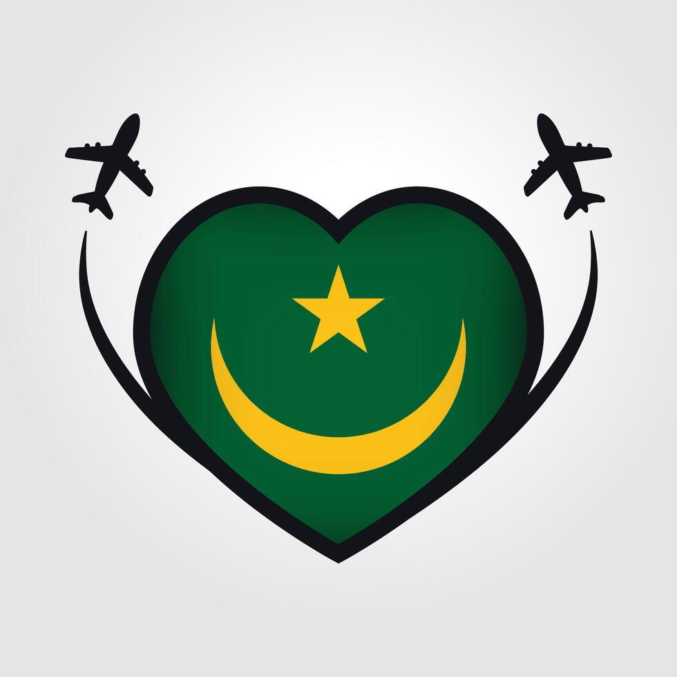 Mauritania Travel Heart Flag With Airplane Icons Stock Free