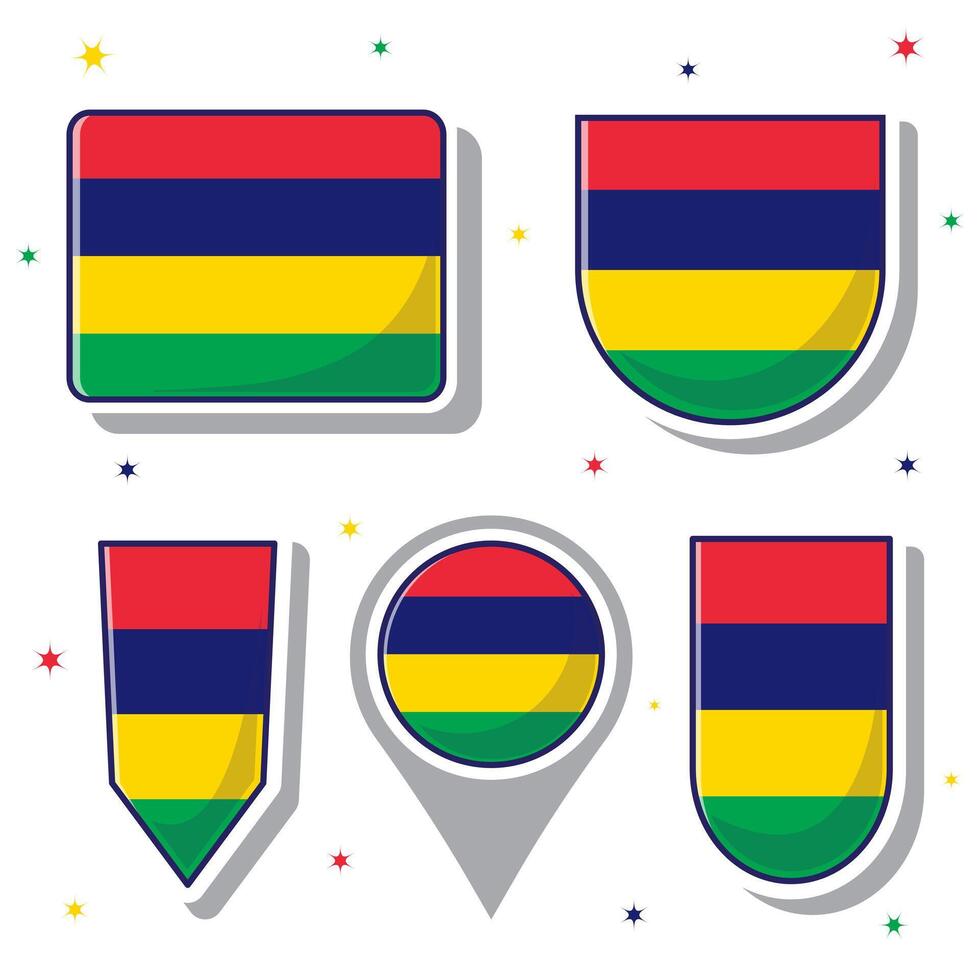 Mauritius national flag cartoon vector illustration icon mascot bundle packs Stock Free