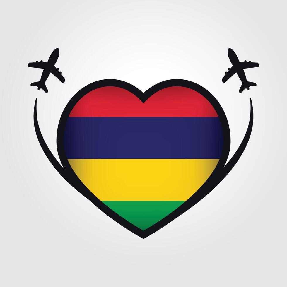 Mauritius Travel Heart Flag With Airplane Icons Stock Free