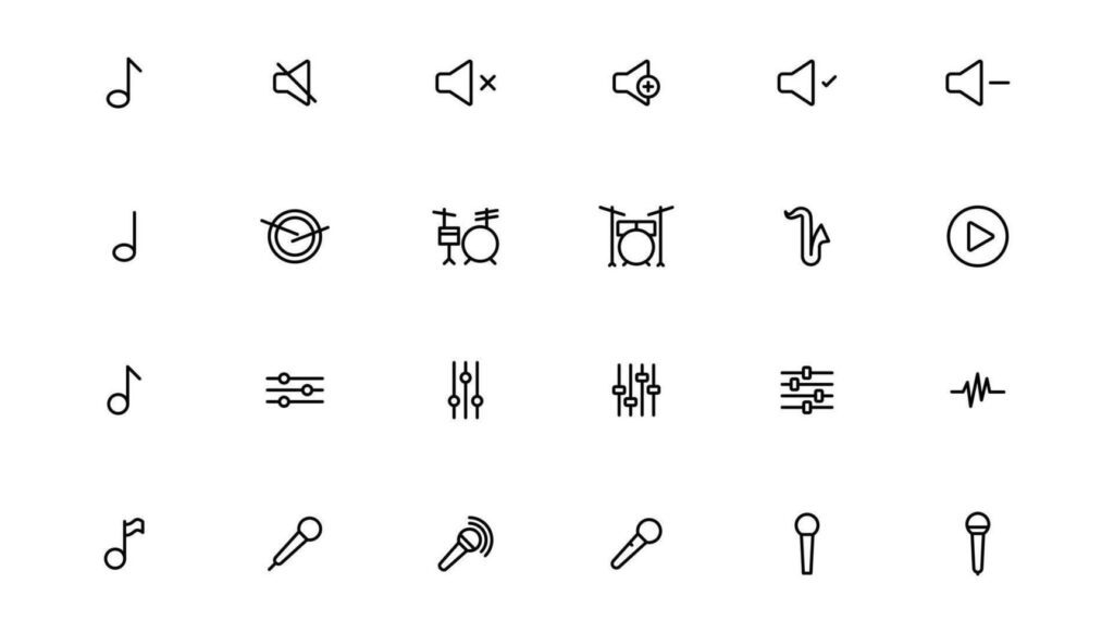 Media player icons collection. player icons. Cinema icon.Music icon. Outline icon. Stock Free