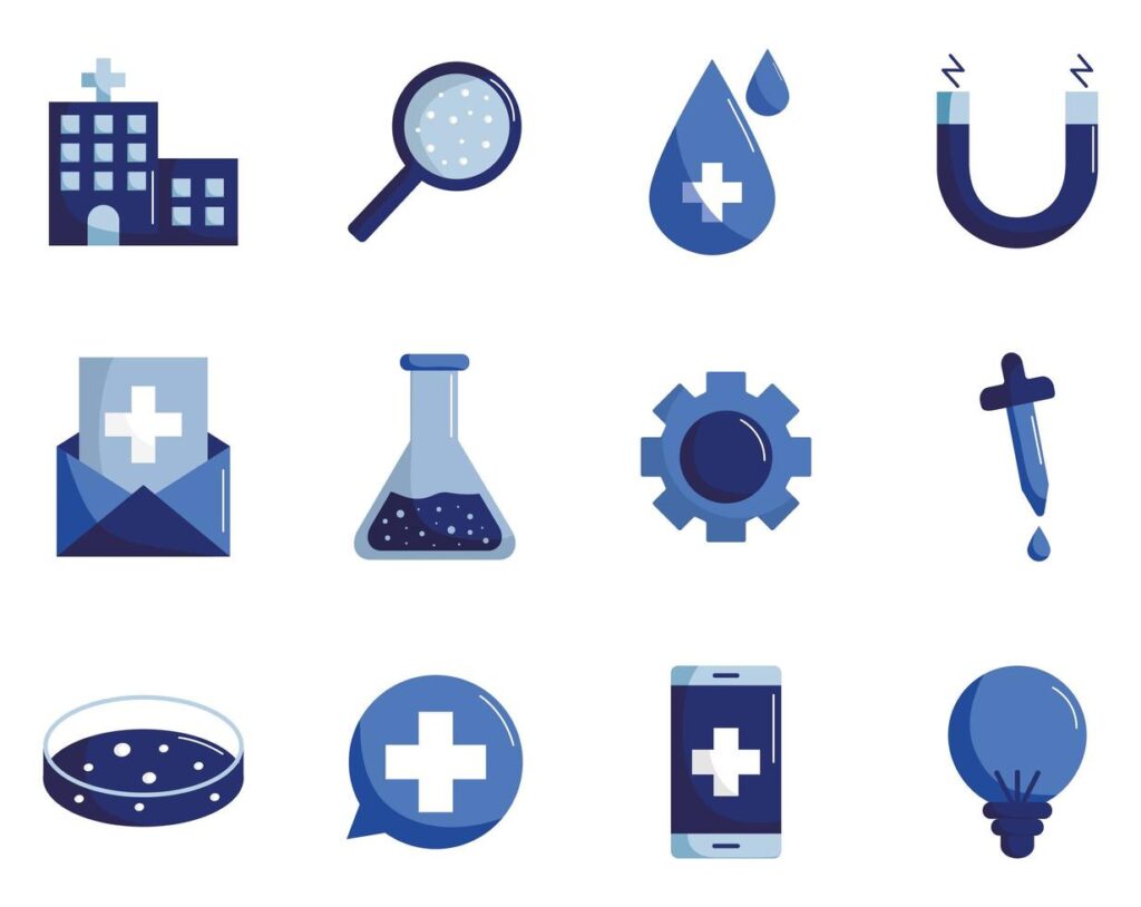 Medical and science flat style icon set vector design Stock Free