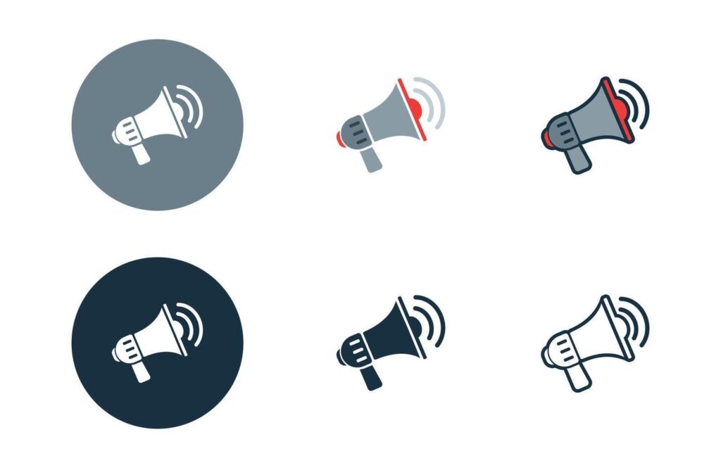 Megaphone icons collection in different style flat illustration set Stock Free