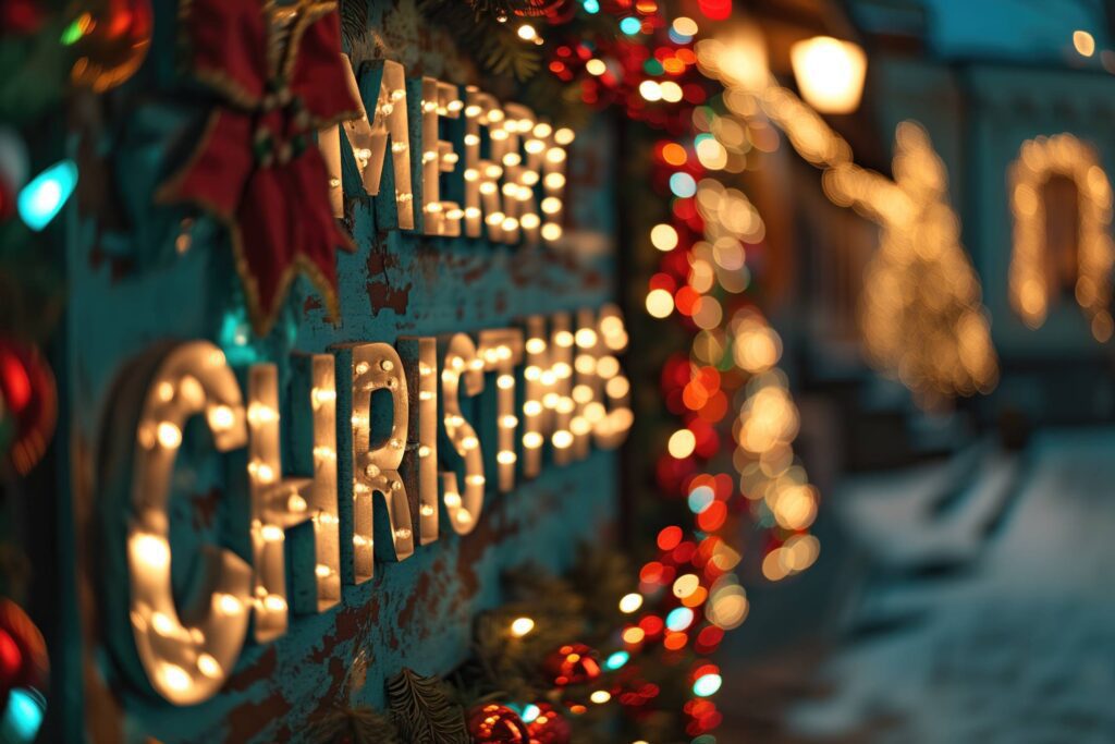 Merry Christmas Text Christmas Light Letters Stock Free