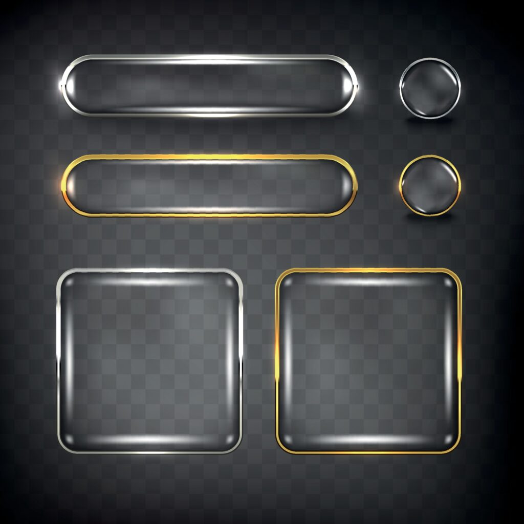 Metallic button set for web on dark background Free Vector