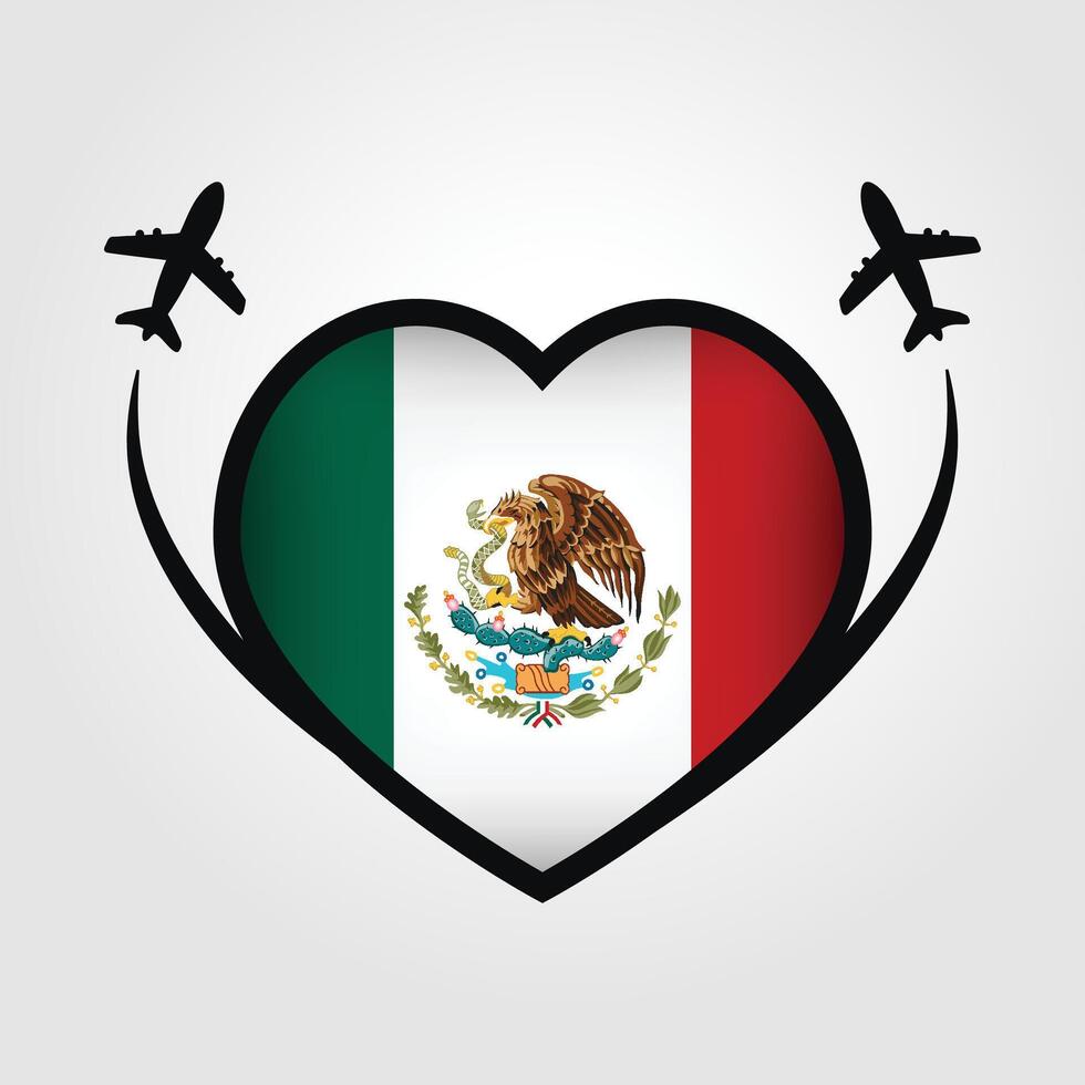 Mexico Travel Heart Flag With Airplane Icons Stock Free