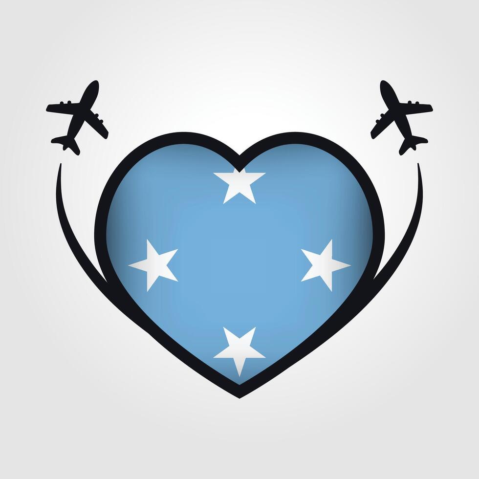 Micronesia Travel Heart Flag With Airplane Icons Stock Free