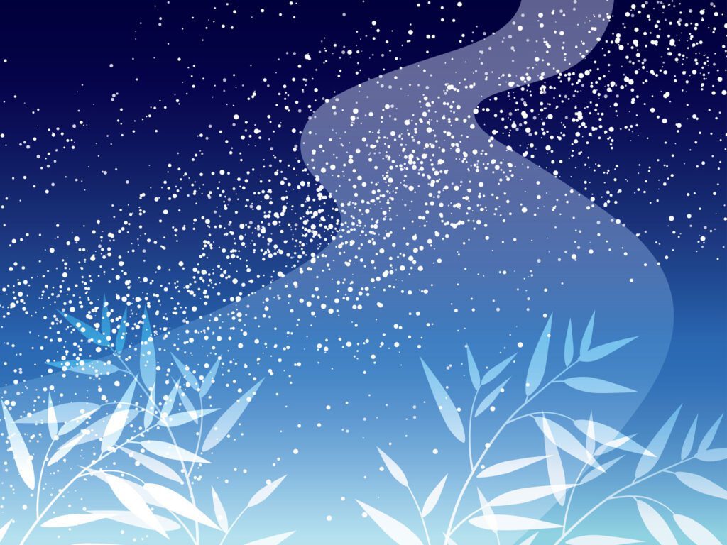 Milky Way and bamboo leave background for the Japanese Star Festival. Free Vector