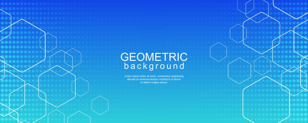 Minimal geometric background with dynamic hexagon lines and halftone dots Free Vector