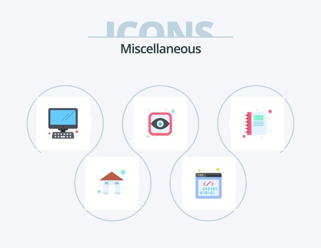 Miscellaneous Flat Icon Pack 5 Icon Design. book. computer. view. eye Stock Free