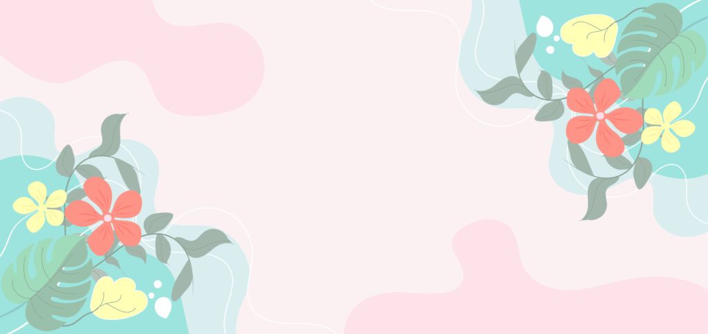 Modern background with and leaves, hand draw line on pink background Free Vector