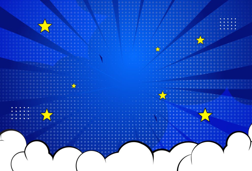 Modern comic background with cloud and stars, blue gradient, vector eps 10 Free Vector