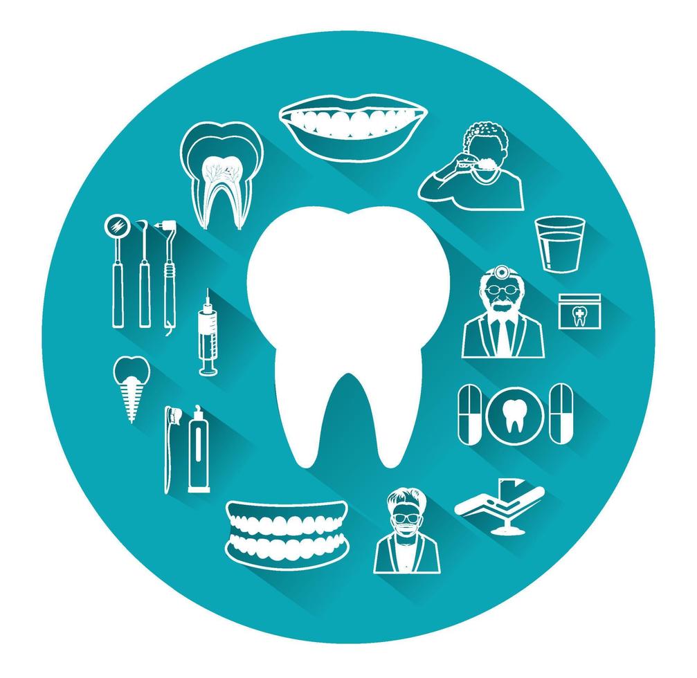 Modern flat dental icons set with long shadow effect Stock Free