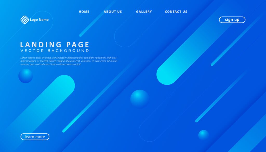 Modern geometric blue gradient landing page template Free Vector