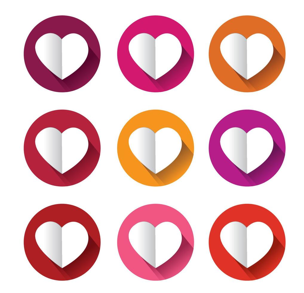 Modern heart icons set with long shadow effect Stock Free and Free SVG