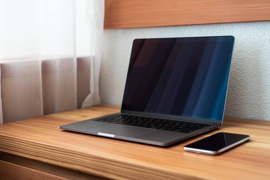 Modern Laptop on Wooden Desk Free Photo