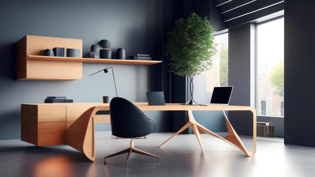 Modern office interior with furniture and daylight. Workplace and lifestyle concept. Stock Free