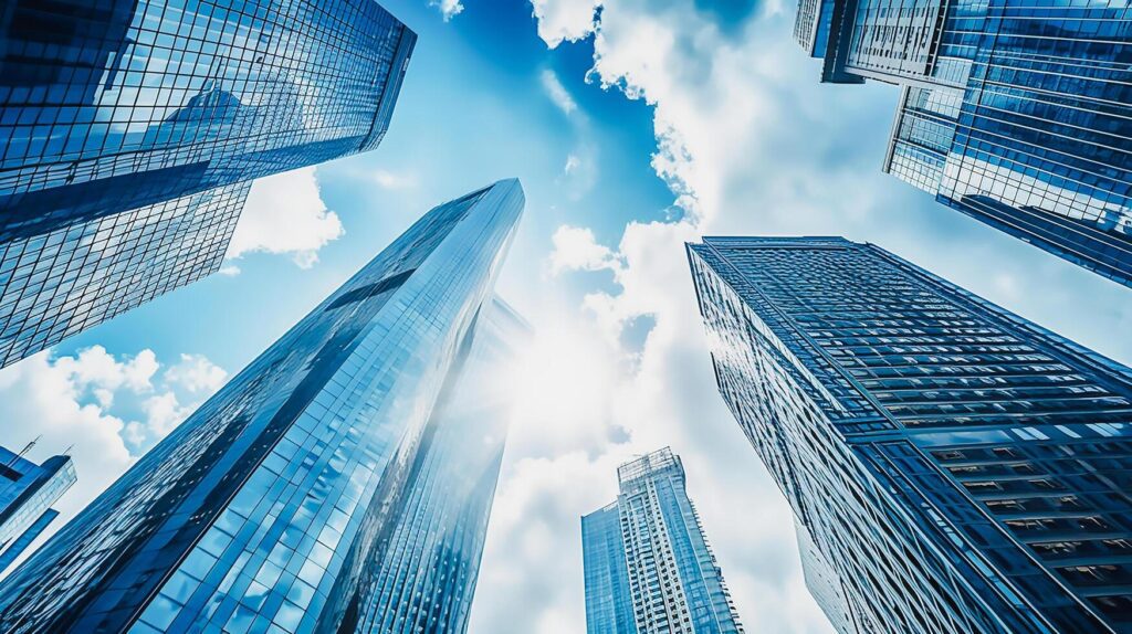 
									modern skyscrapers, business office buildings with blue sky, Stock Free