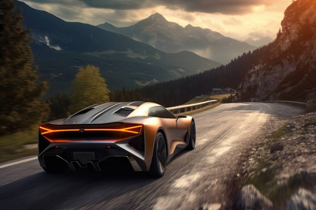 Modern Sport Car on Mountain Road Stock Free