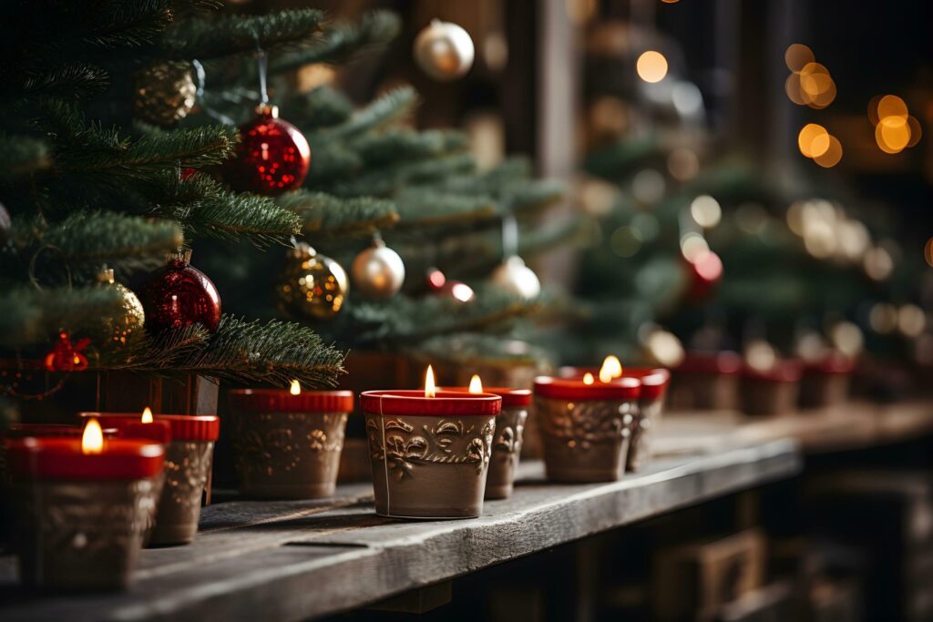 Modern store shop counter with festive christmas home decoration. AI Generative Free Photo