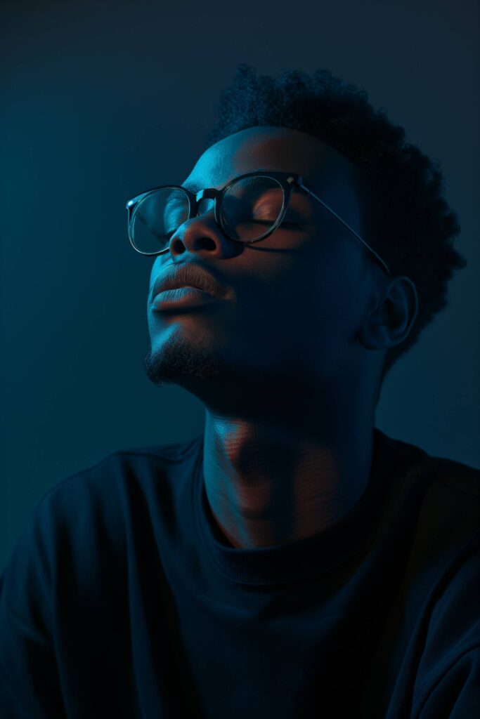 Modern Studio Portrait of a Young Man With Closed Eyes Stock Free