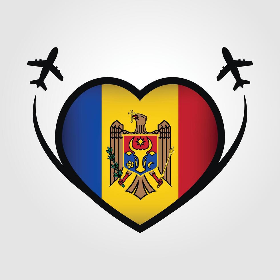 Moldova Travel Heart Flag With Airplane Icons Stock Free