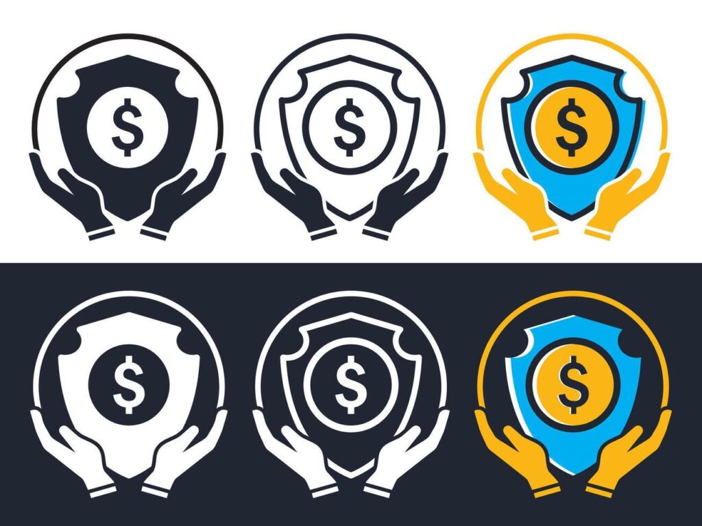 Money with security shield icon, simple design illustration, design style with different colors. easy to edit use for websites, apps, etc. Stock Free