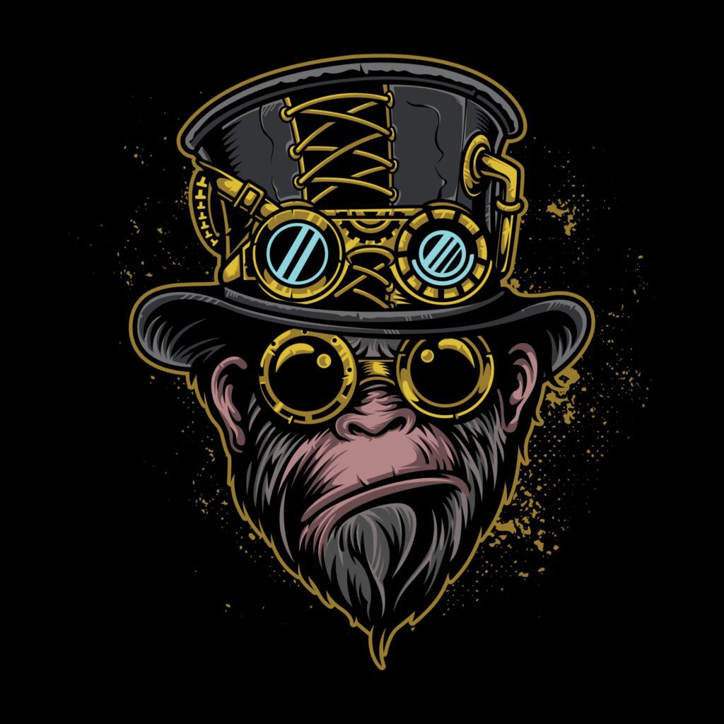 Monkey Steam-punk Vector Illustration On Isolated Background Free Vector