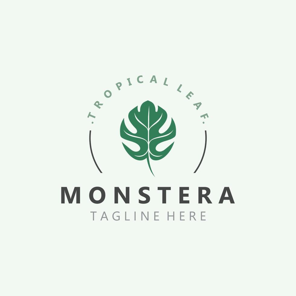 Monstera deliciosa leaf nature logo design, flat plant icon design illustration template Stock Free