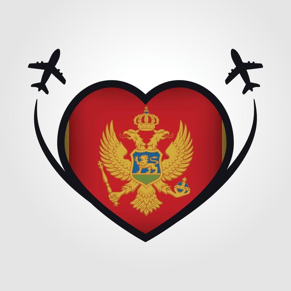 Montenegro Travel Heart Flag With Airplane Icons Stock Free