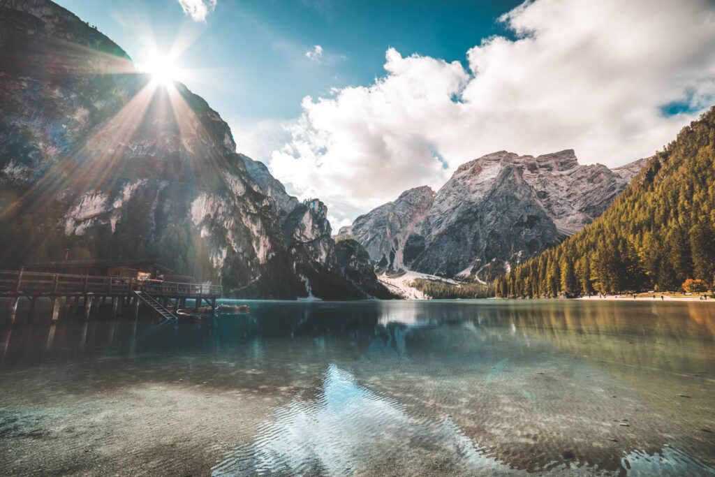 Morning at Lago di Braies Pragser Wildsee Lake in Italy Free Photo