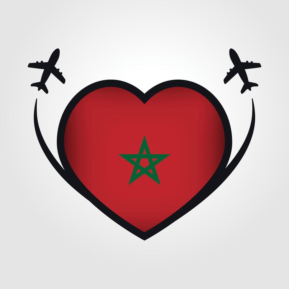 Morocco Travel Heart Flag With Airplane Icons Stock Free