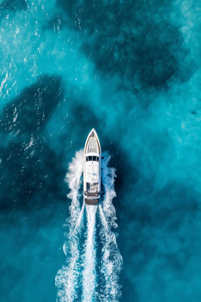 Motor Yacht Sailing on the Sea From Above Stock Free