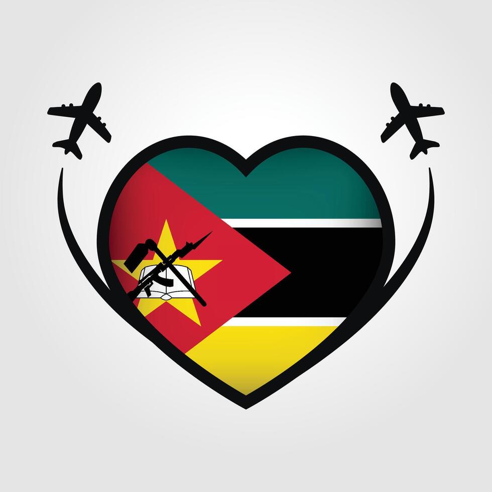 Mozambique Travel Heart Flag With Airplane Icons Stock Free