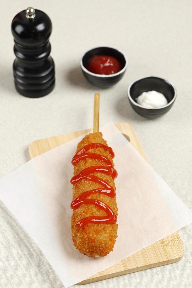 Mozarella Corndog with Tomato Sauce, Popular Korean and American Street Food Stock Free