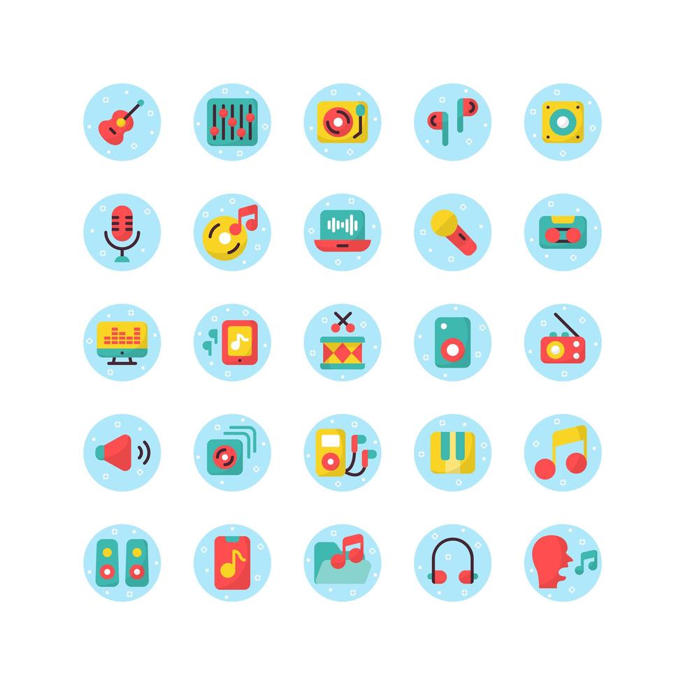 Music and Sound flat icon set. Vector and Illustration. Stock Free