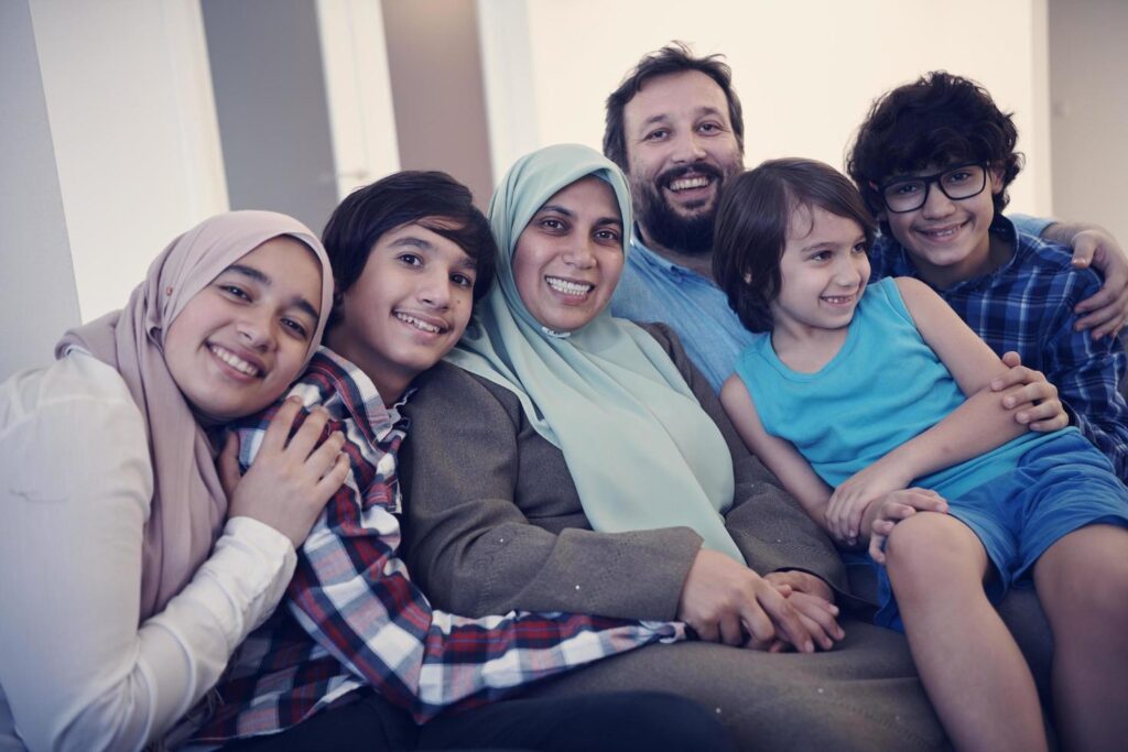 muslim family portrait at home Stock Free