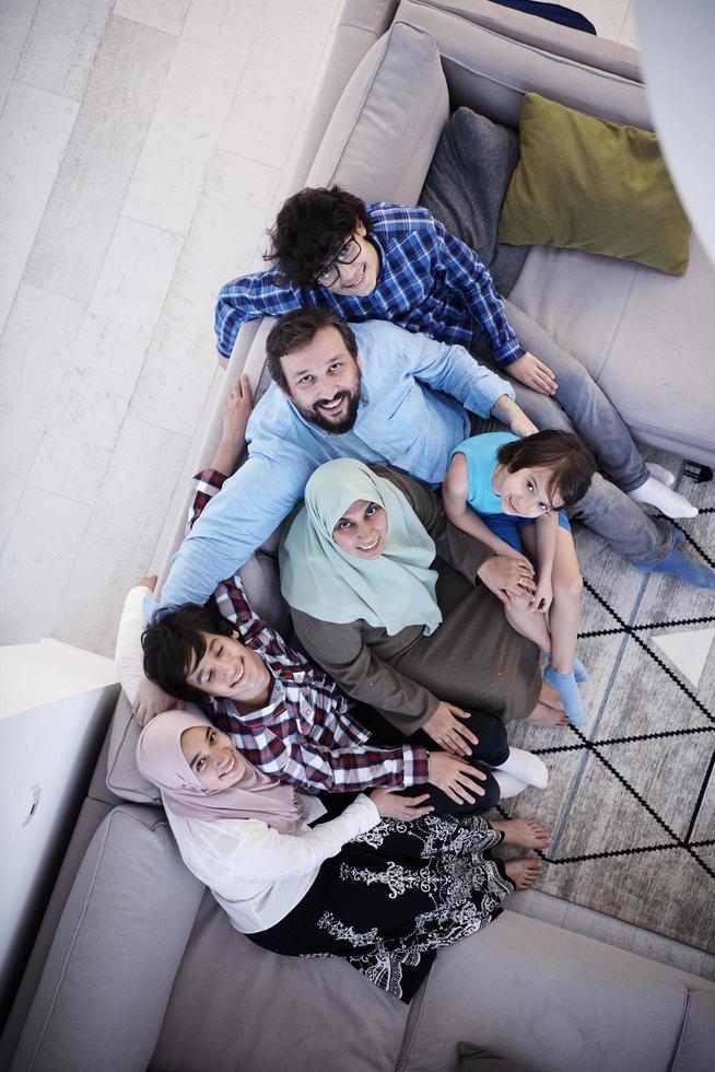 muslim family portrait at home top view Stock Free