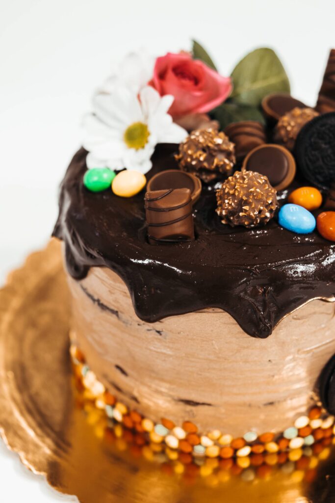 Naked Chocolate Cake with Chocolate Decorations Free Photo