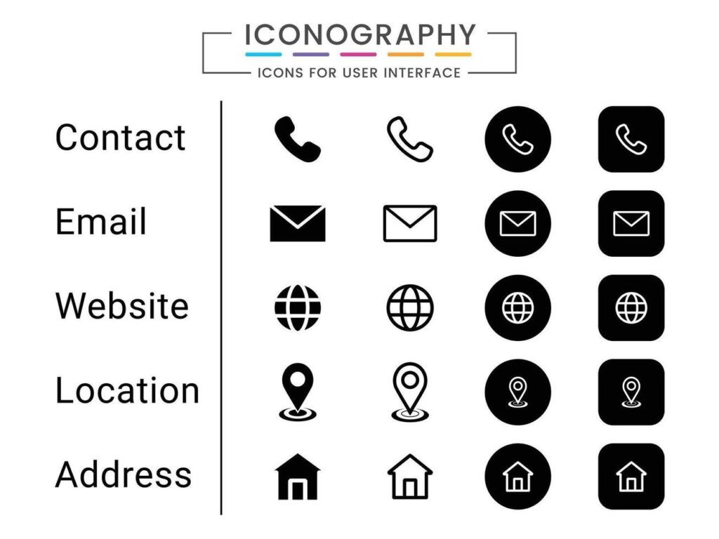 Name phone website contact location address email icons illustration. Business Card Icon Set. Minimal symbols with sign of name, phone, location, website, fax Stock Free