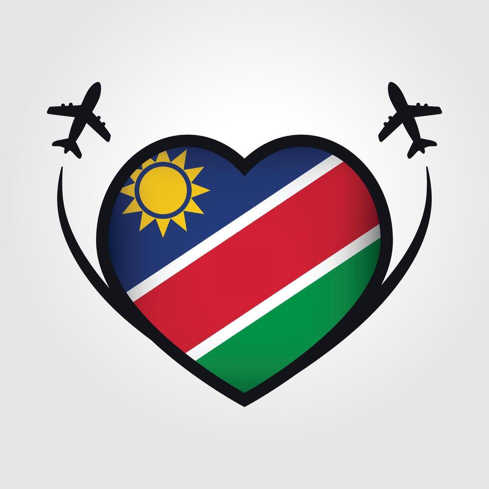 Namibia Travel Heart Flag With Airplane Icons Stock Free