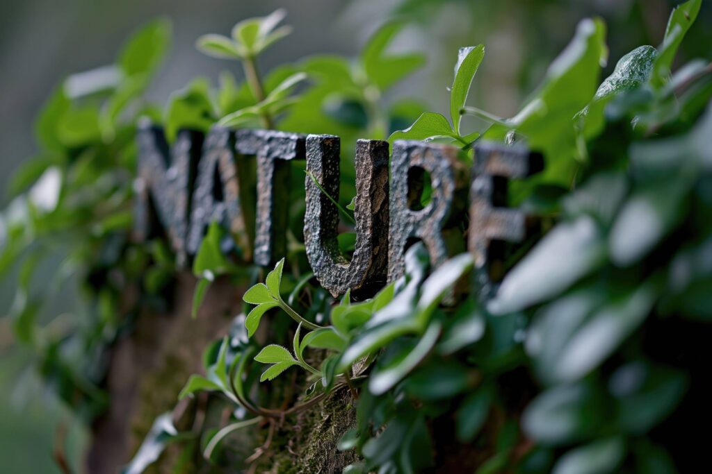 NATURE Lettering Made with Rusty Metal Letters Stock Free