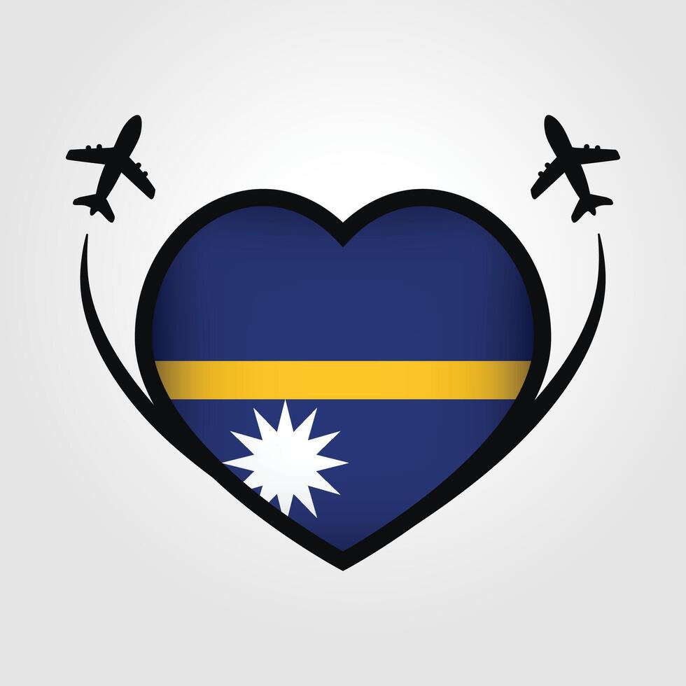 Nauru Travel Heart Flag With Airplane Icons Stock Free