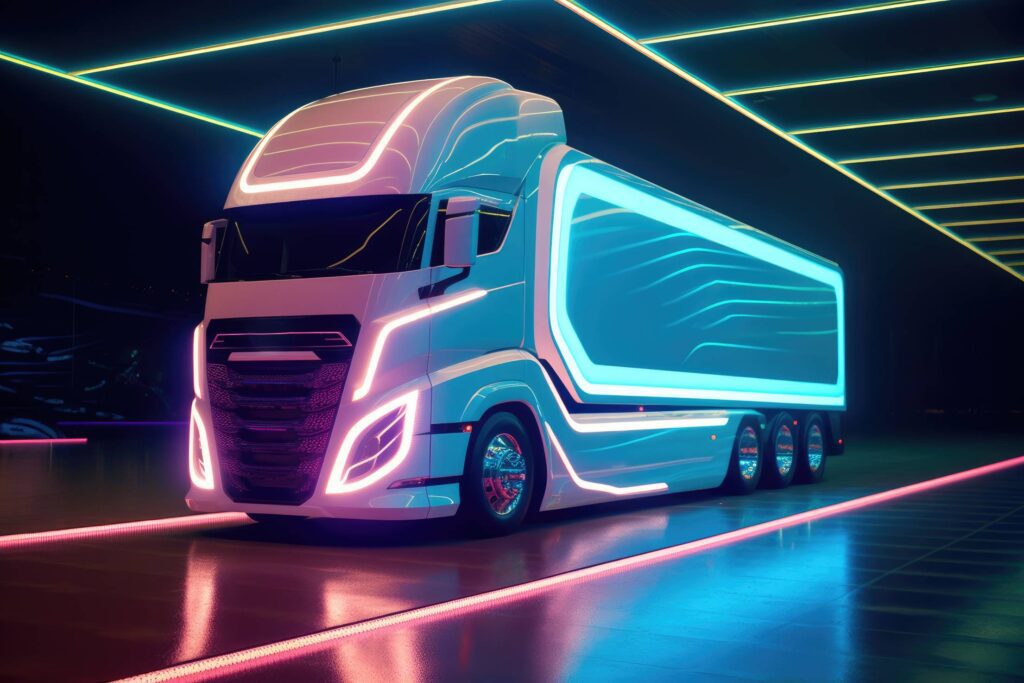 Neon Lights Future of Transportation European Truck Stock Free