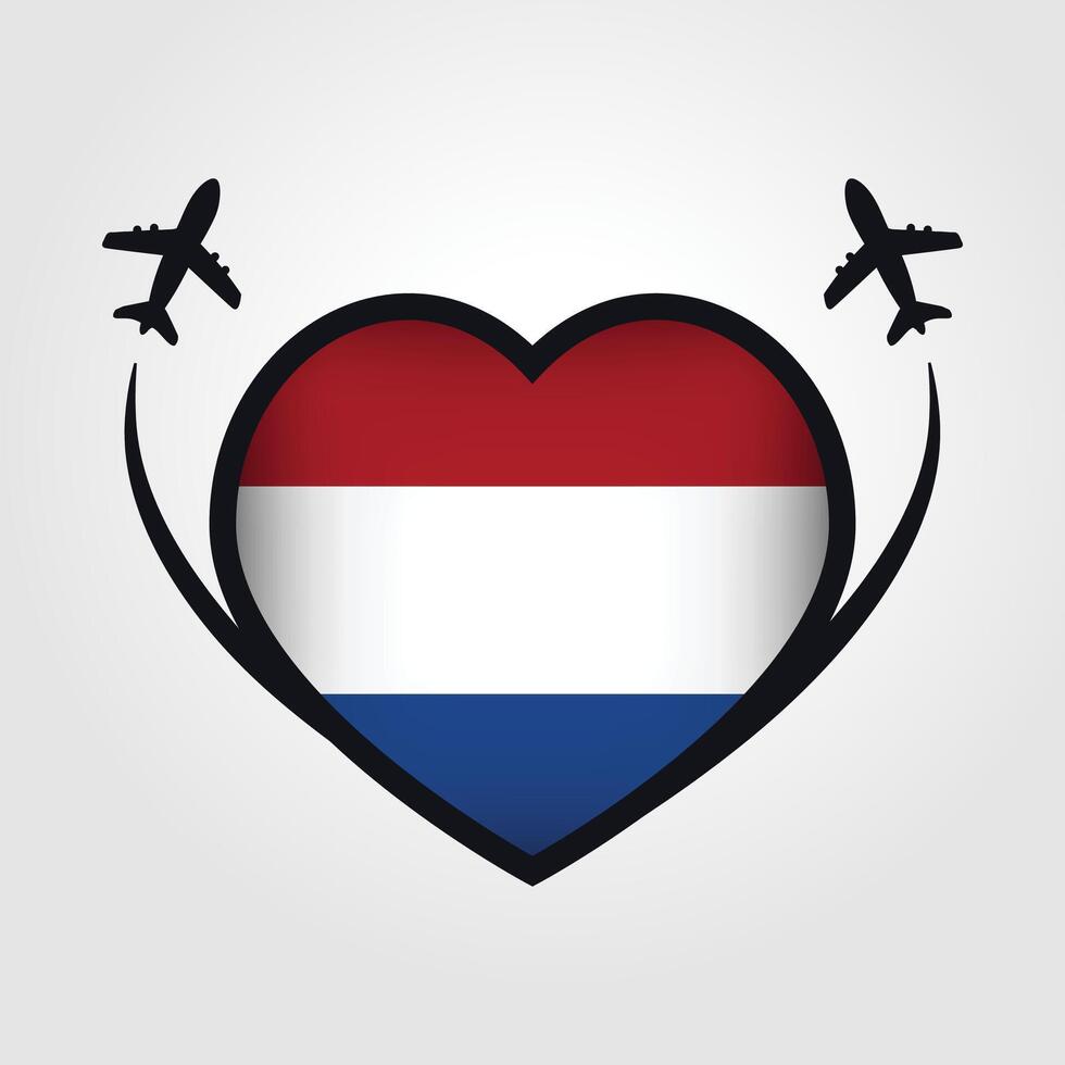 Netherlands Travel Heart Flag With Airplane Icons Stock Free