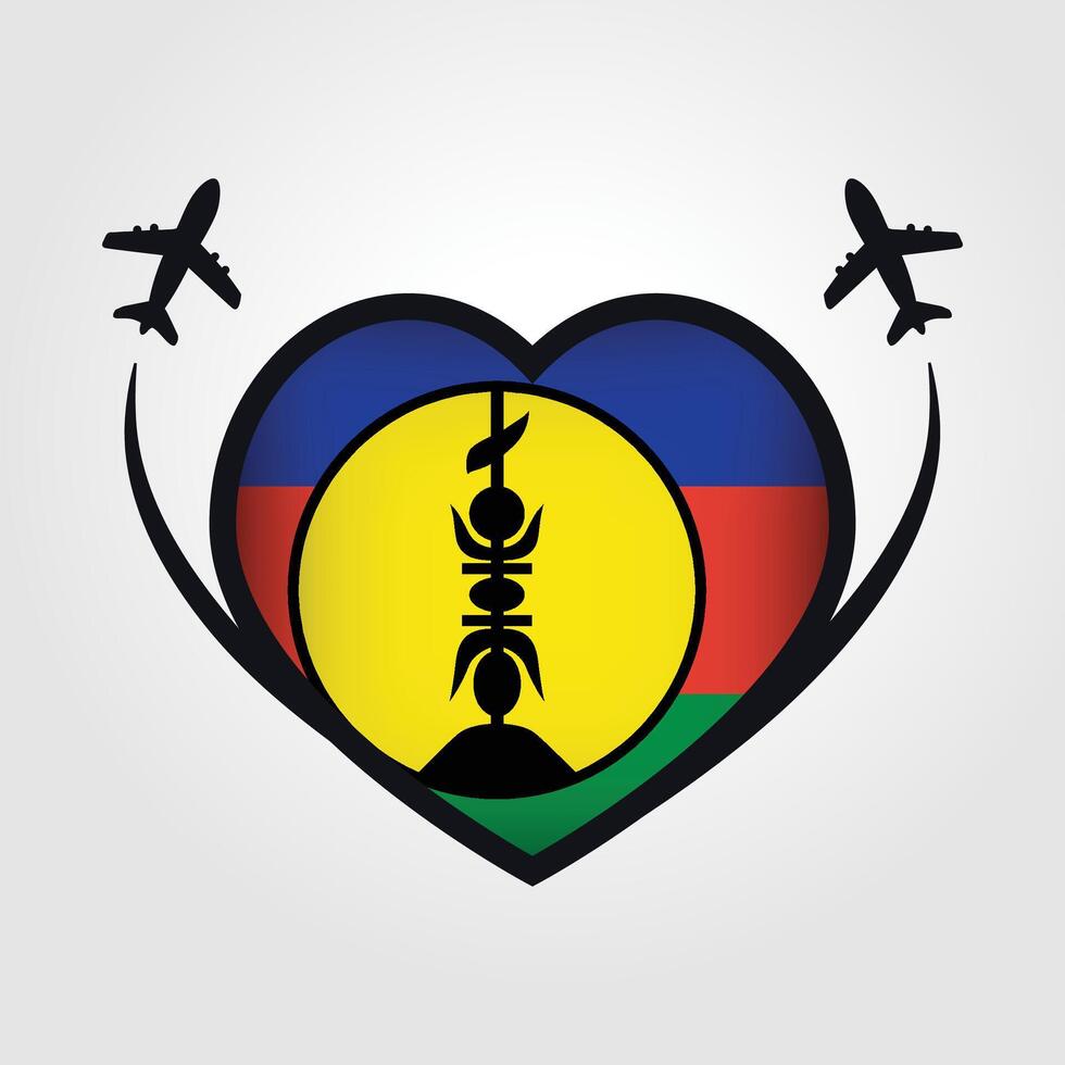 New Caledonia Travel Heart Flag With Airplane Icons Stock Free