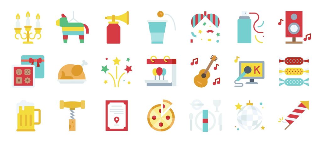 New year party elements flat icon set Stock Free