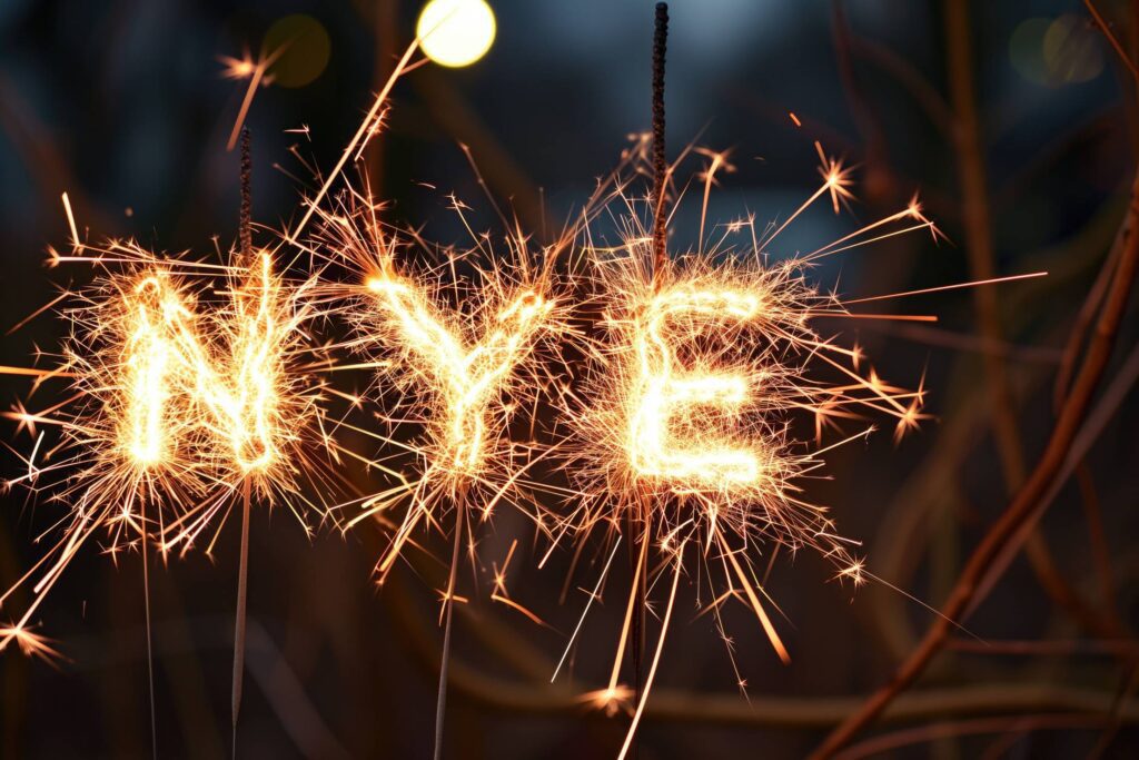 New Year’s Eve Celebrations with Sparklers NYE Text Stock Free