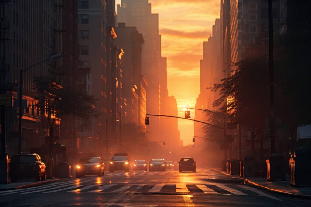 New York City Streets in Morning Sunrise Stock Free